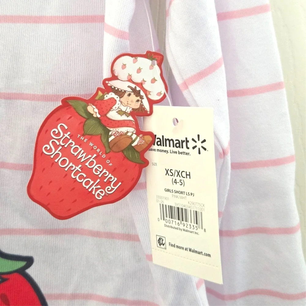 NWT Strawberry Shortcake Pajama Set Girls Size XS 4-5 Pink 2‎ Piece Sleepwear
